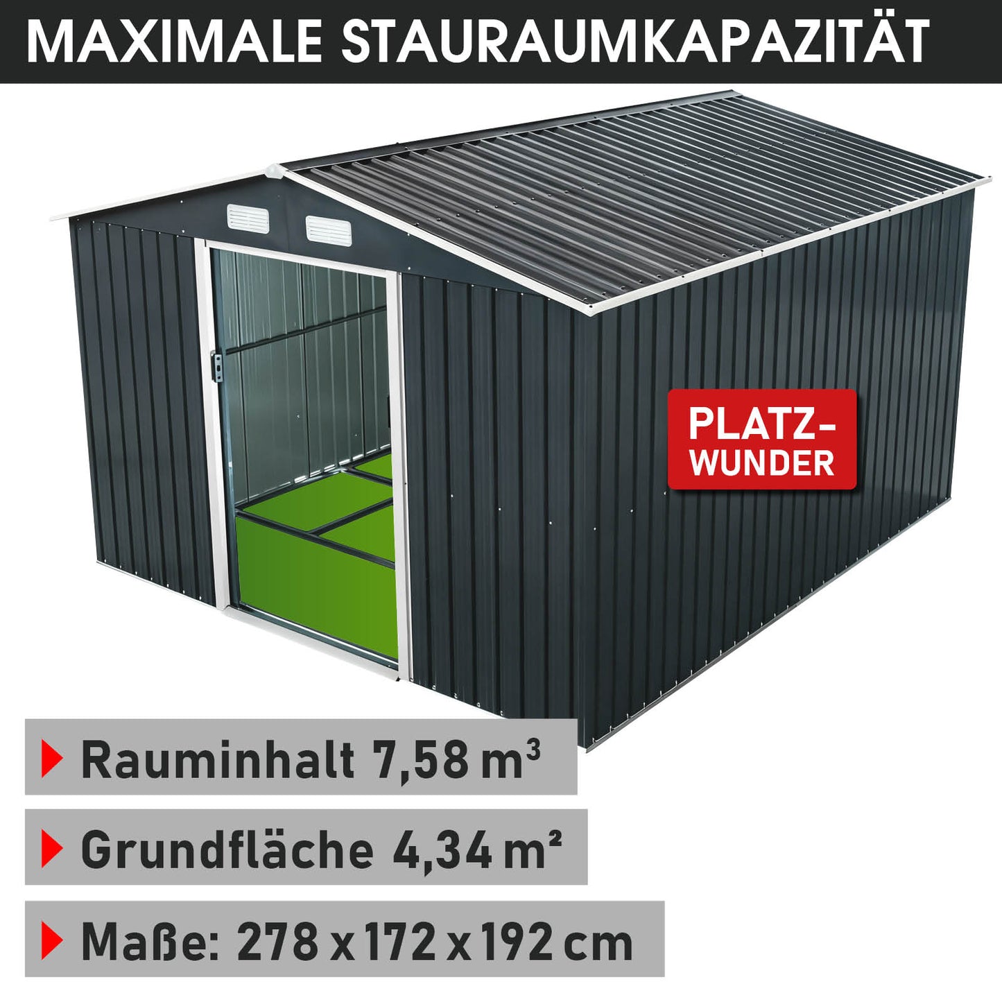 BRAST Metall Gerätehaus mit Satteldach 278x172x192