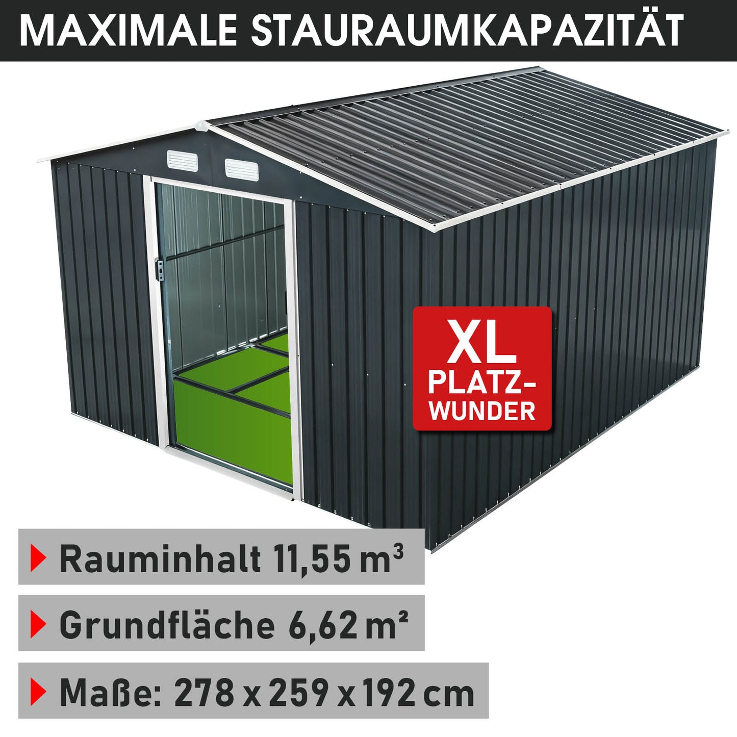 BRAST Metall Gerätehaus mit Satteldach 278x259x192