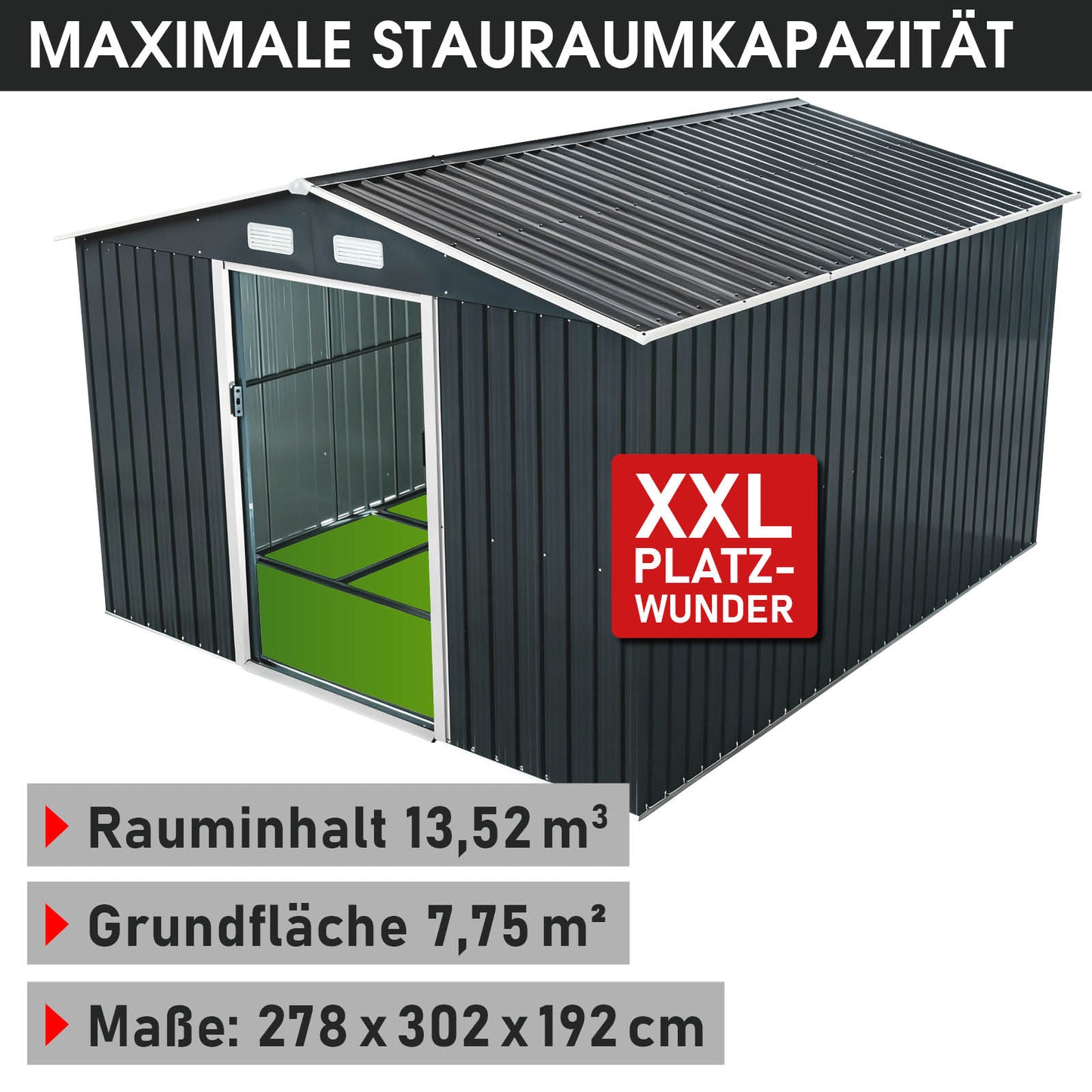 BRAST Metall Gerätehaus mit Satteldach 278x302x192