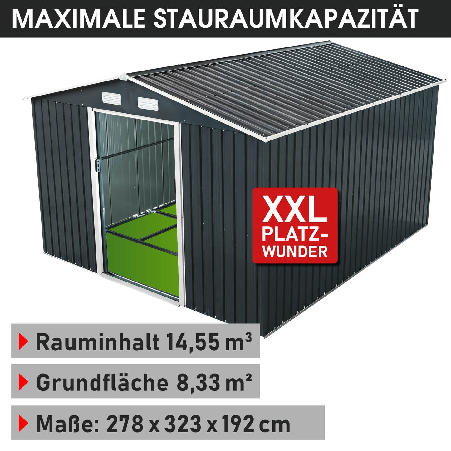 BRAST Metall Gerätehaus mit Satteldach 278x323x192
