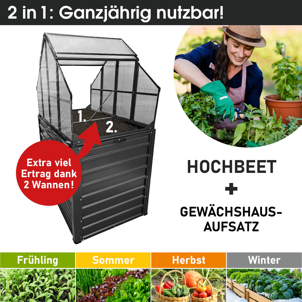 BRAST 2in1 Hochbeet mit Gewächshaus-Aufsatz Classic