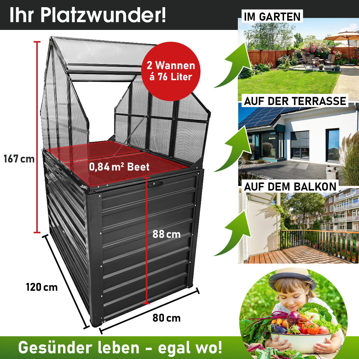 BRAST 2in1 Hochbeet mit Gewächshaus-Aufsatz Classic