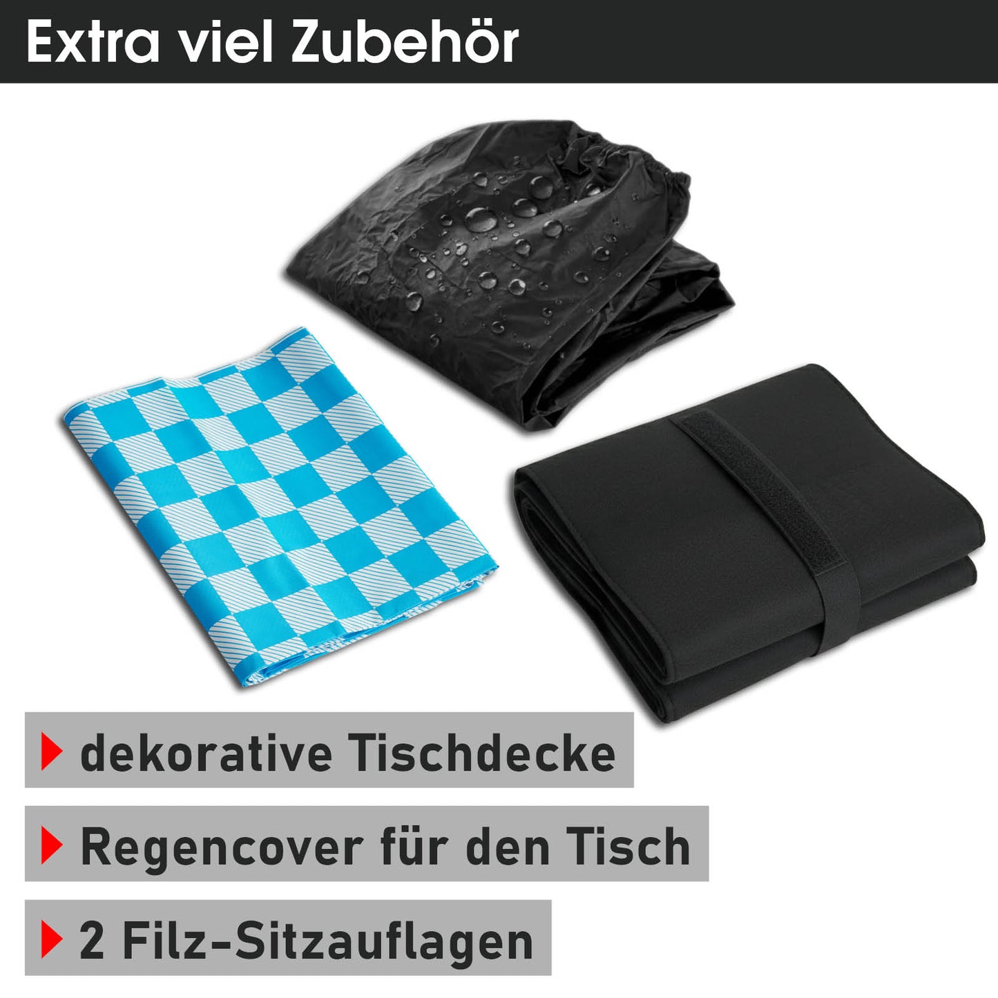 BRAST Bierzeltgarnitur klappbar JOSEF 3-teilig + XXL Zubehör schwarz