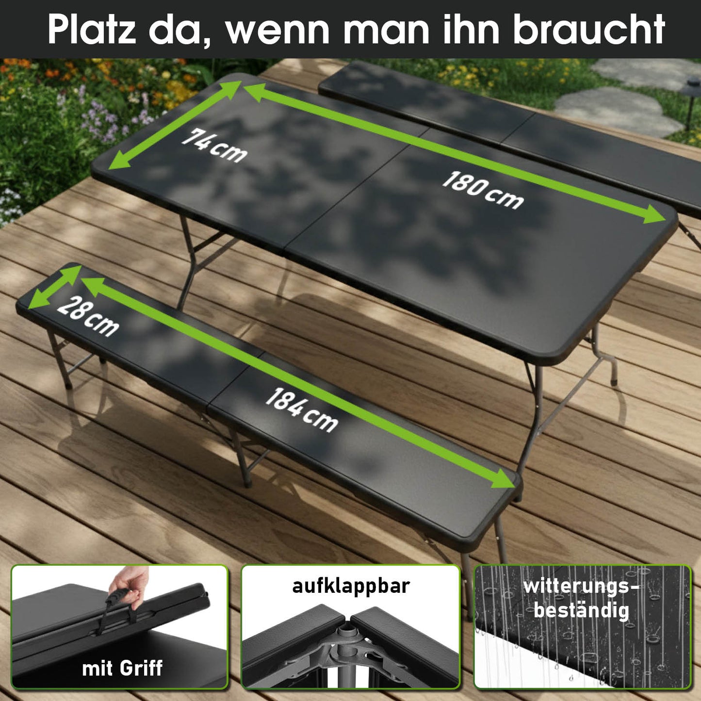 BRAST Bierzeltgarnitur klappbar JOSEF 3-teilig + XXL Zubehör schwarz