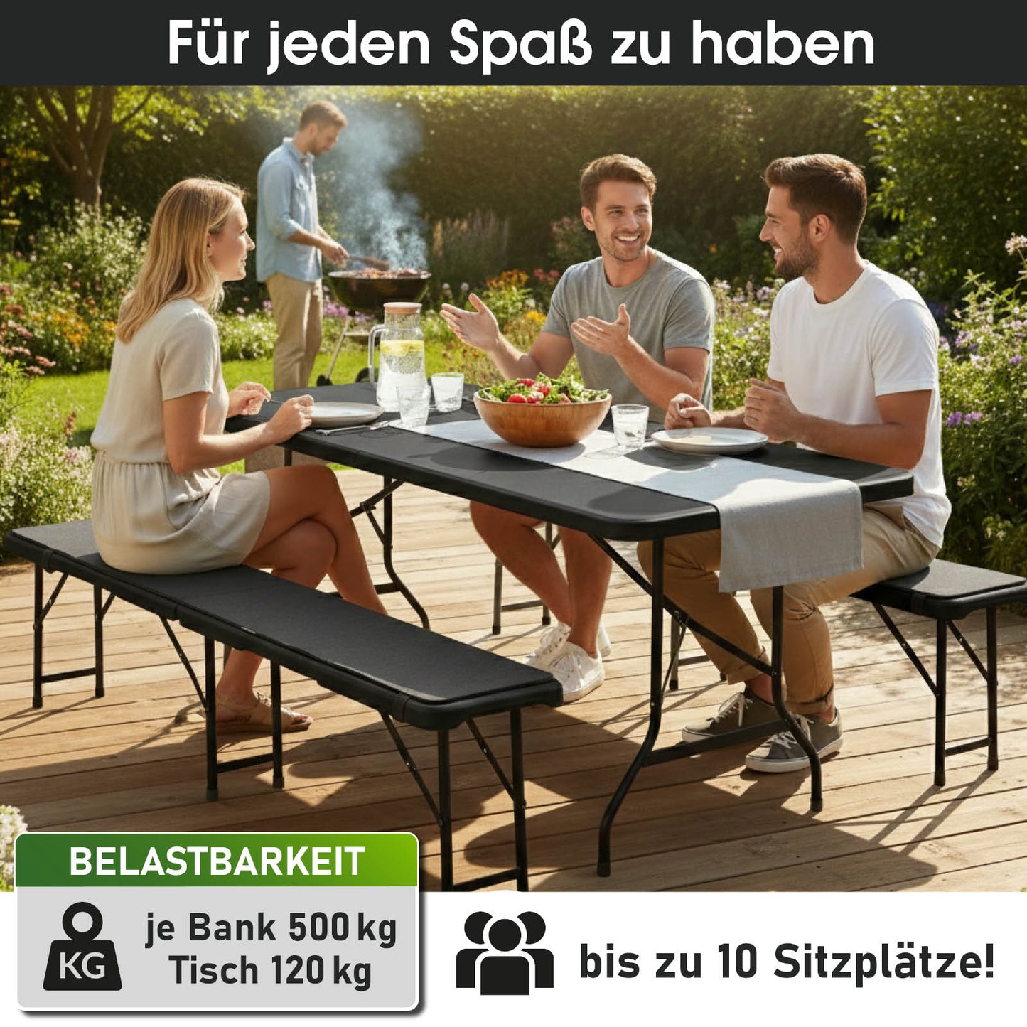 BRAST Bierzeltgarnitur klappbar JOSEF 3-teilig + XXL Zubehör schwarz