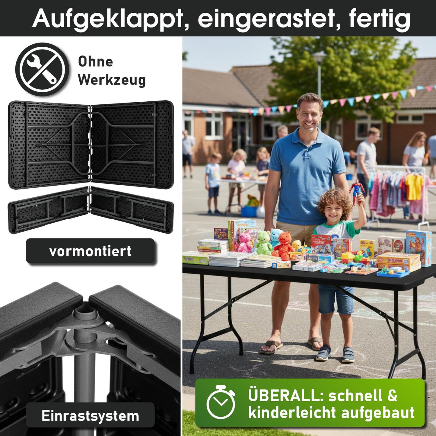 BRAST Bierzeltgarnitur klappbar JOSEF 3-teilig + XXL Zubehör schwarz