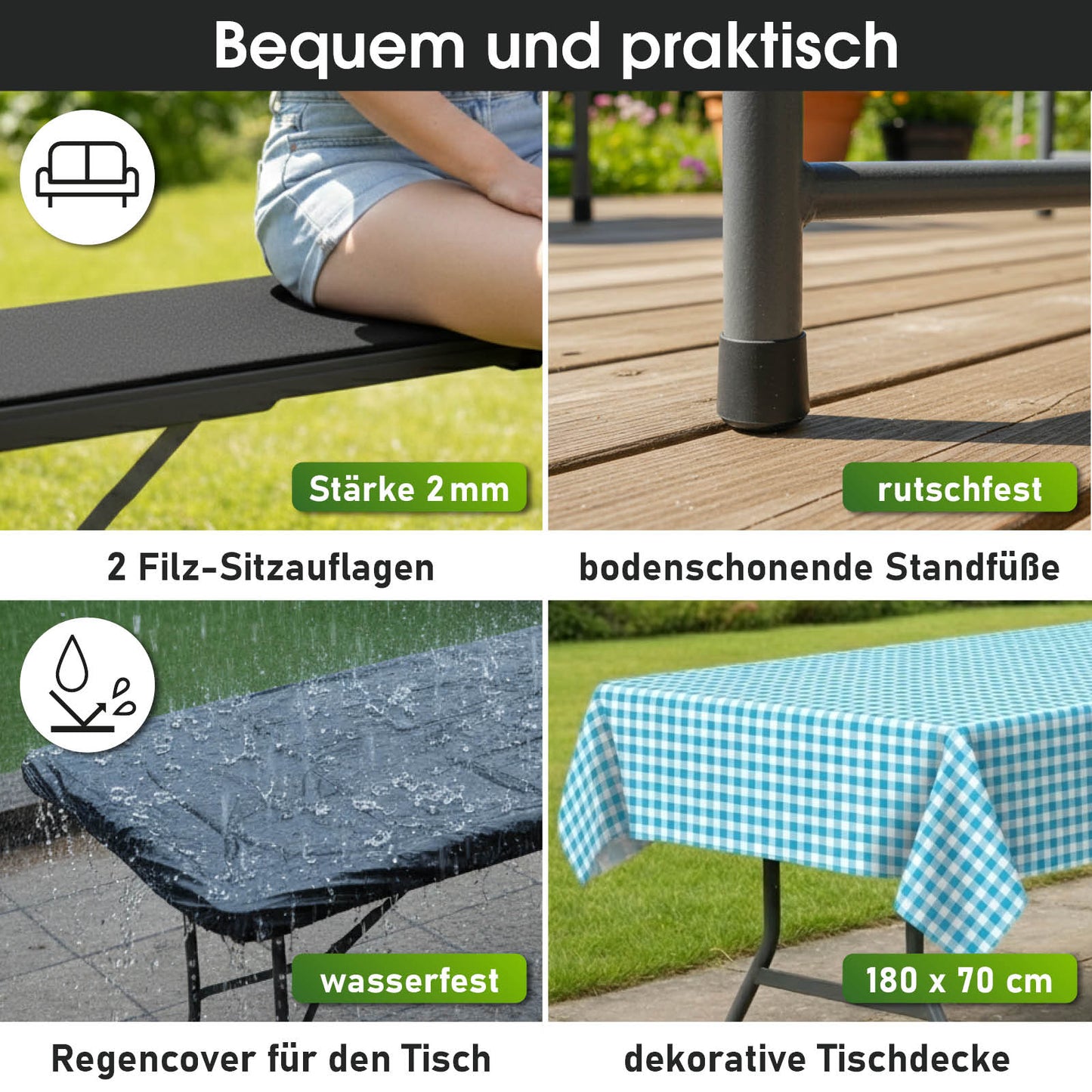 BRAST Bierzeltgarnitur klappbar JOSEF 3-teilig + XXL Zubehör schwarz
