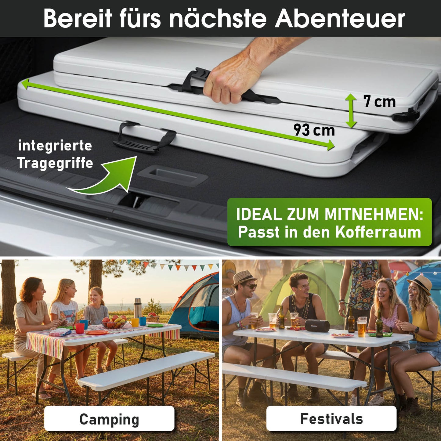 BRAST Bierzeltgarnitur klappbar JOSEF 3-teilig + XXL Zubehör weiß