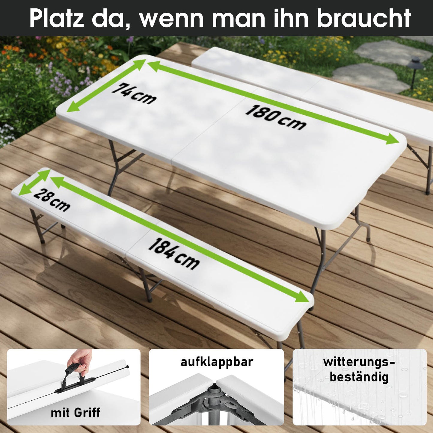 BRAST Bierzeltgarnitur klappbar JOSEF 3-teilig + XXL Zubehör weiß