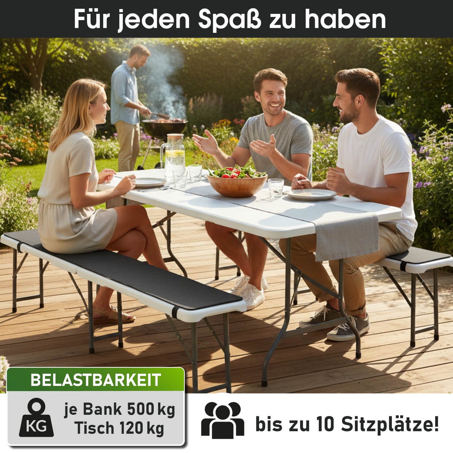 BRAST Bierzeltgarnitur klappbar JOSEF 3-teilig + XXL Zubehör weiß