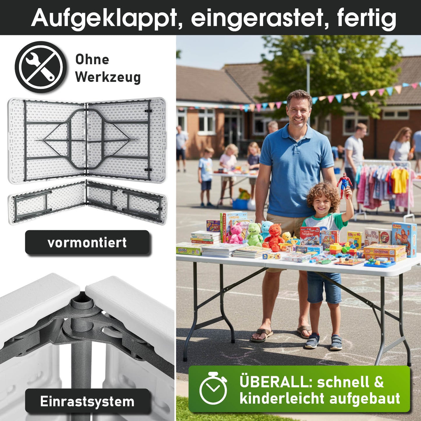 BRAST Bierzeltgarnitur klappbar JOSEF 3-teilig + XXL Zubehör weiß