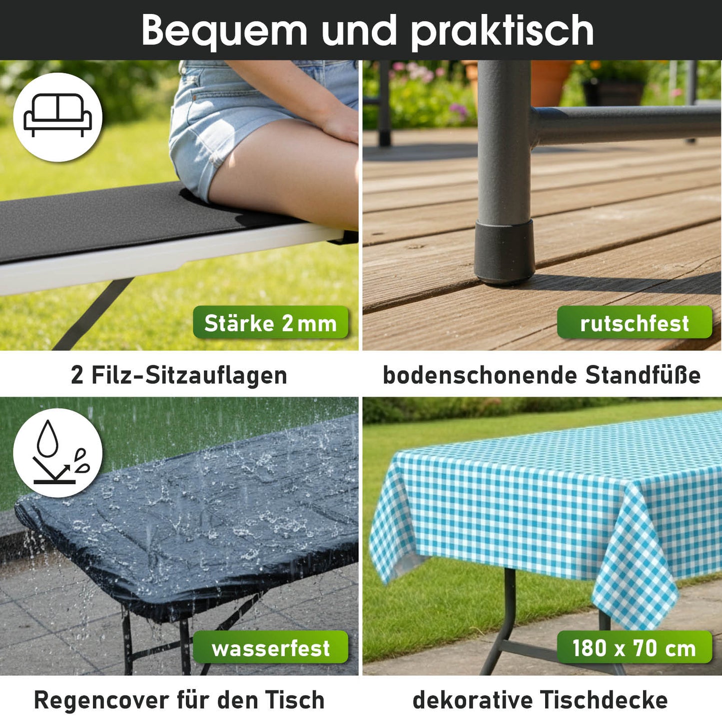 BRAST Bierzeltgarnitur klappbar JOSEF 3-teilig + XXL Zubehör weiß