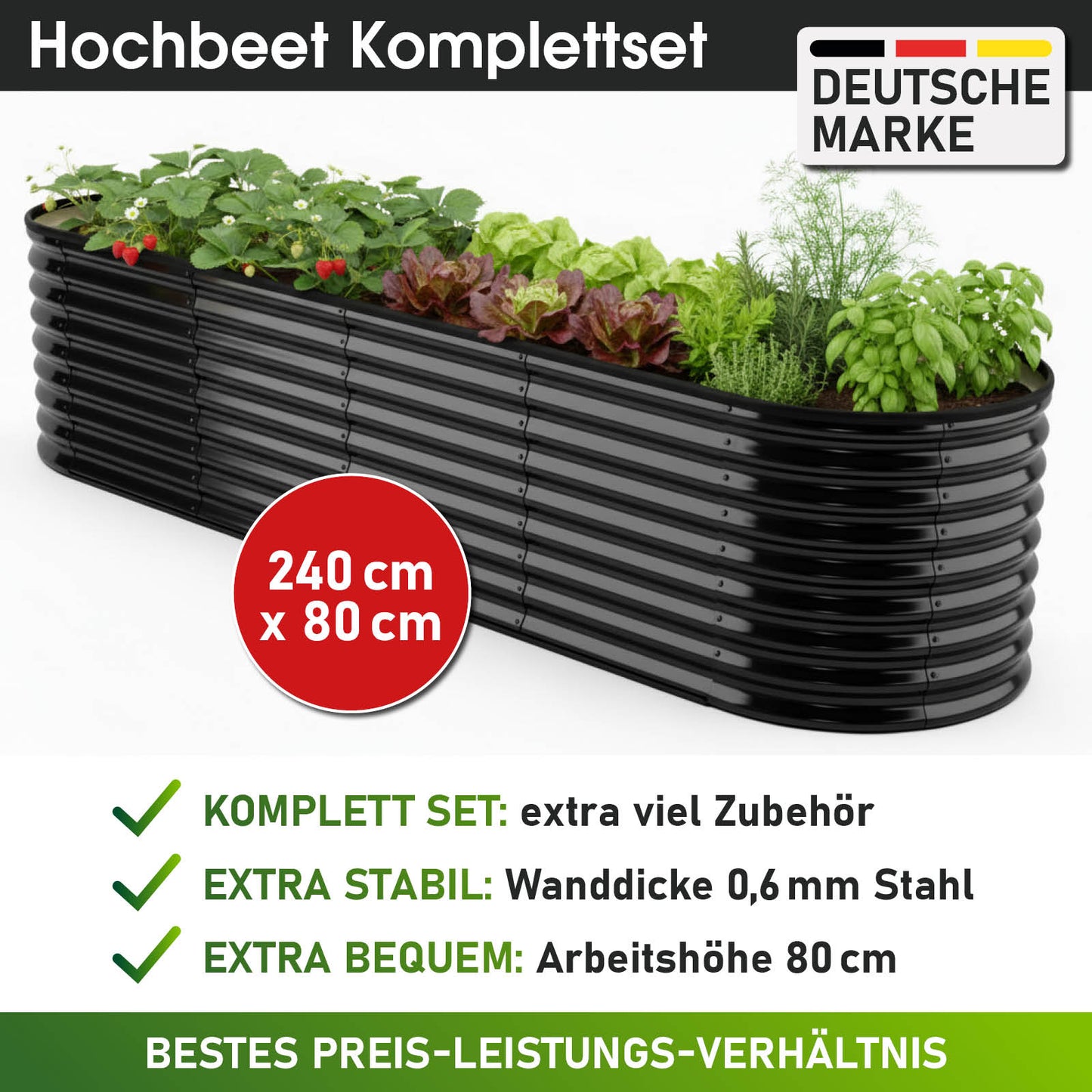 BRAST Hochbeet Metall JULIA Midi schwarz