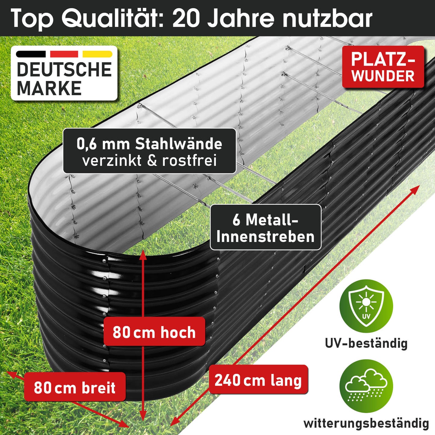 BRAST Hochbeet Metall JULIA Midi schwarz