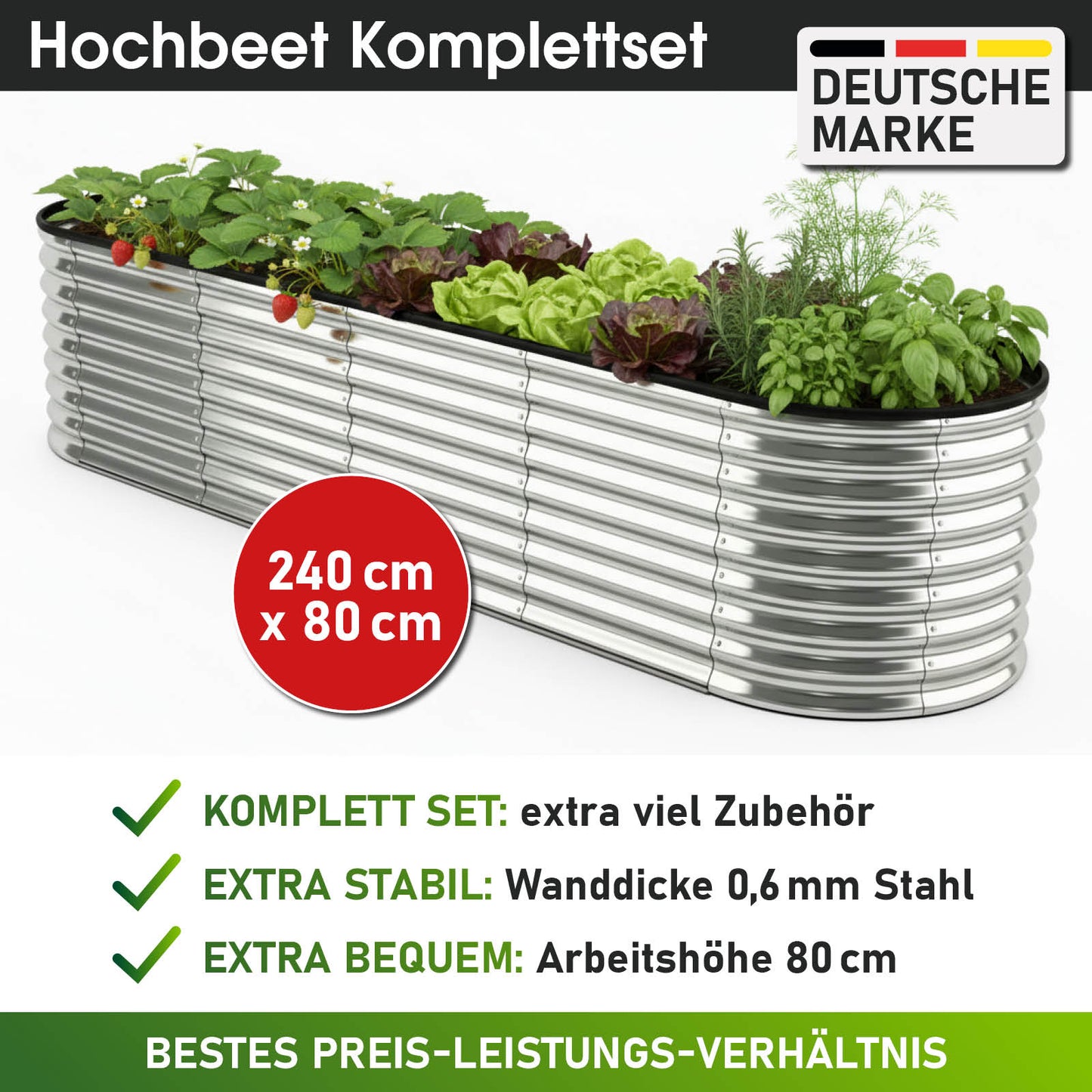 BRAST Hochbeet Metall JULIA Midi silber