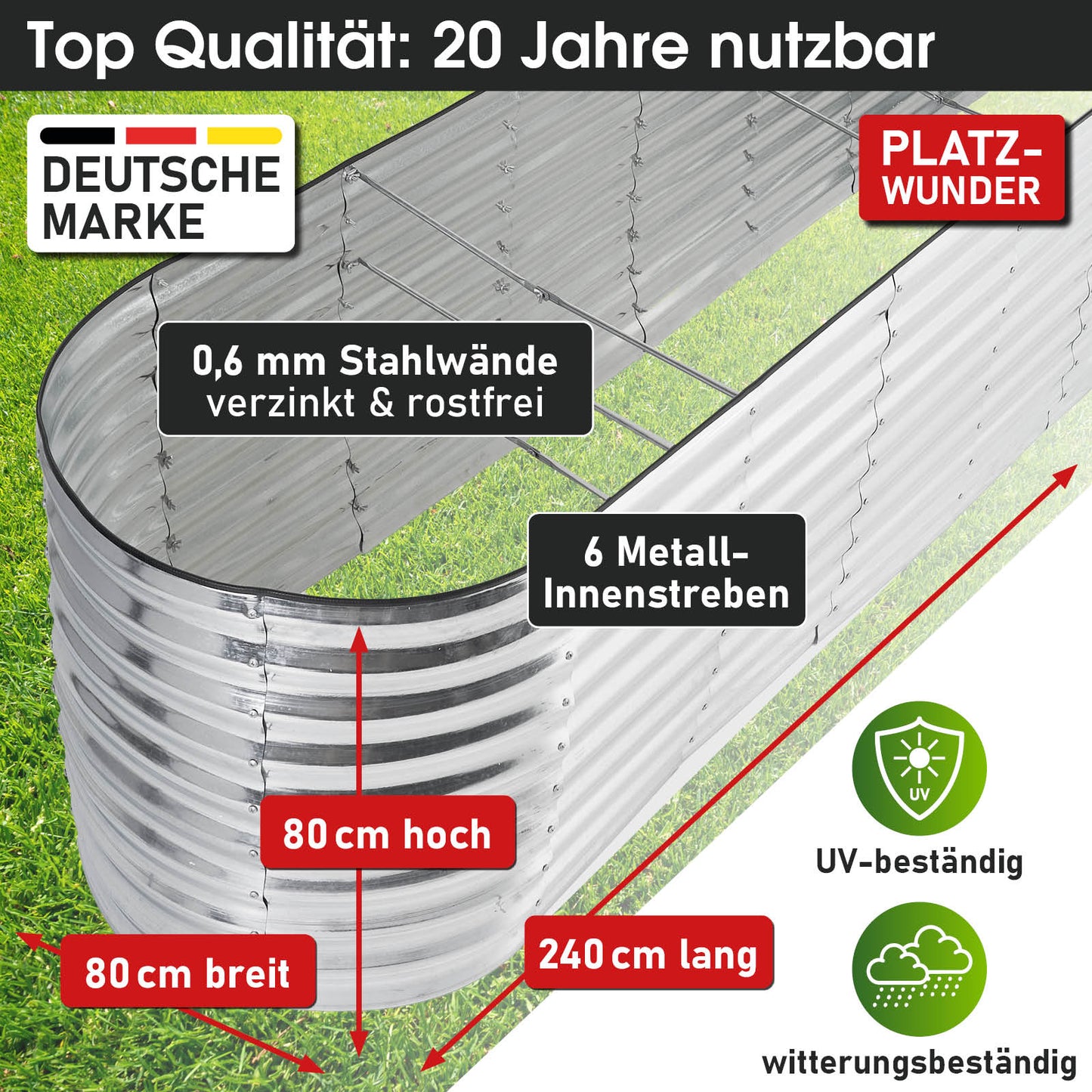 BRAST Hochbeet Metall JULIA Midi silber