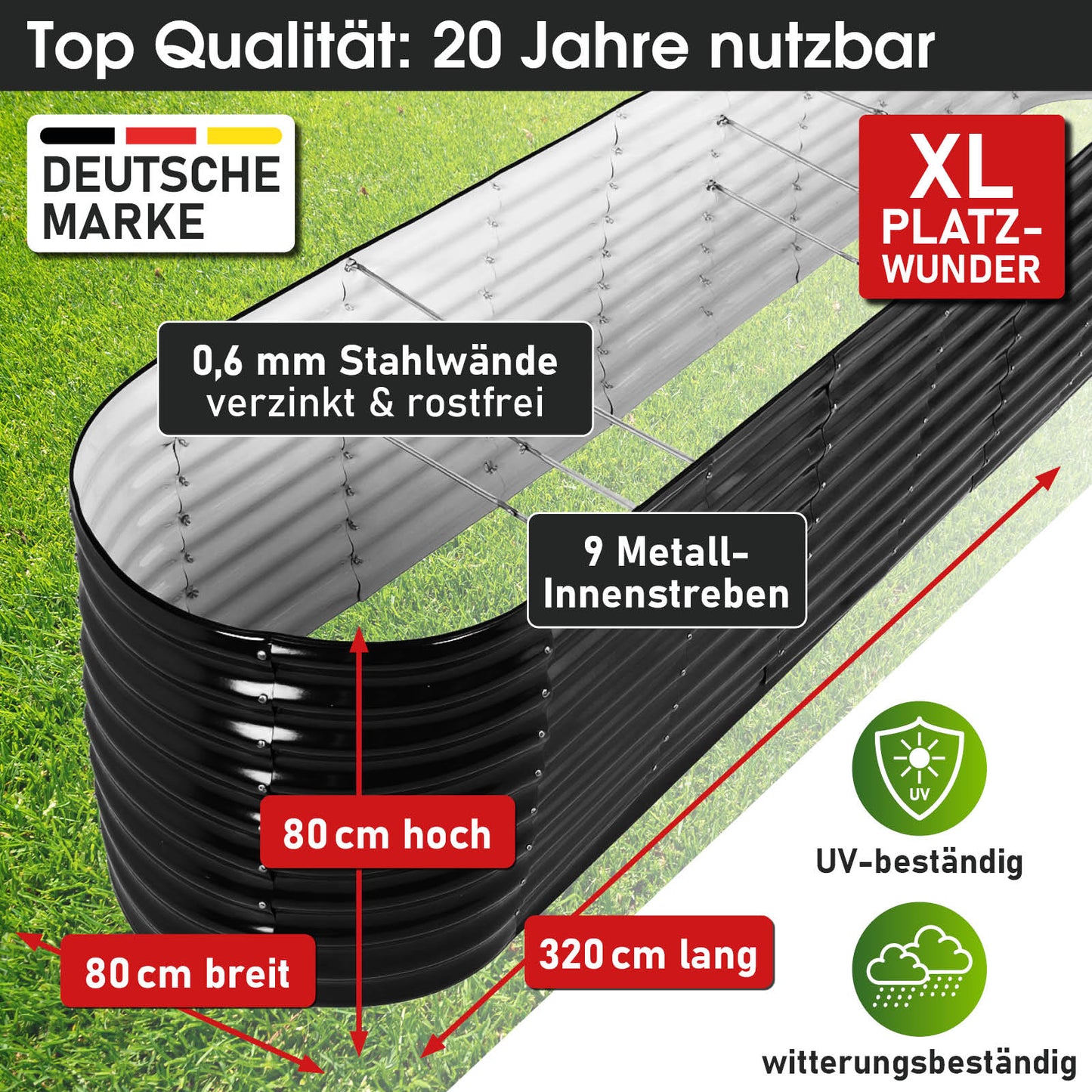 BRAST Hochbeet Metall JULIA Maxi schwarz
