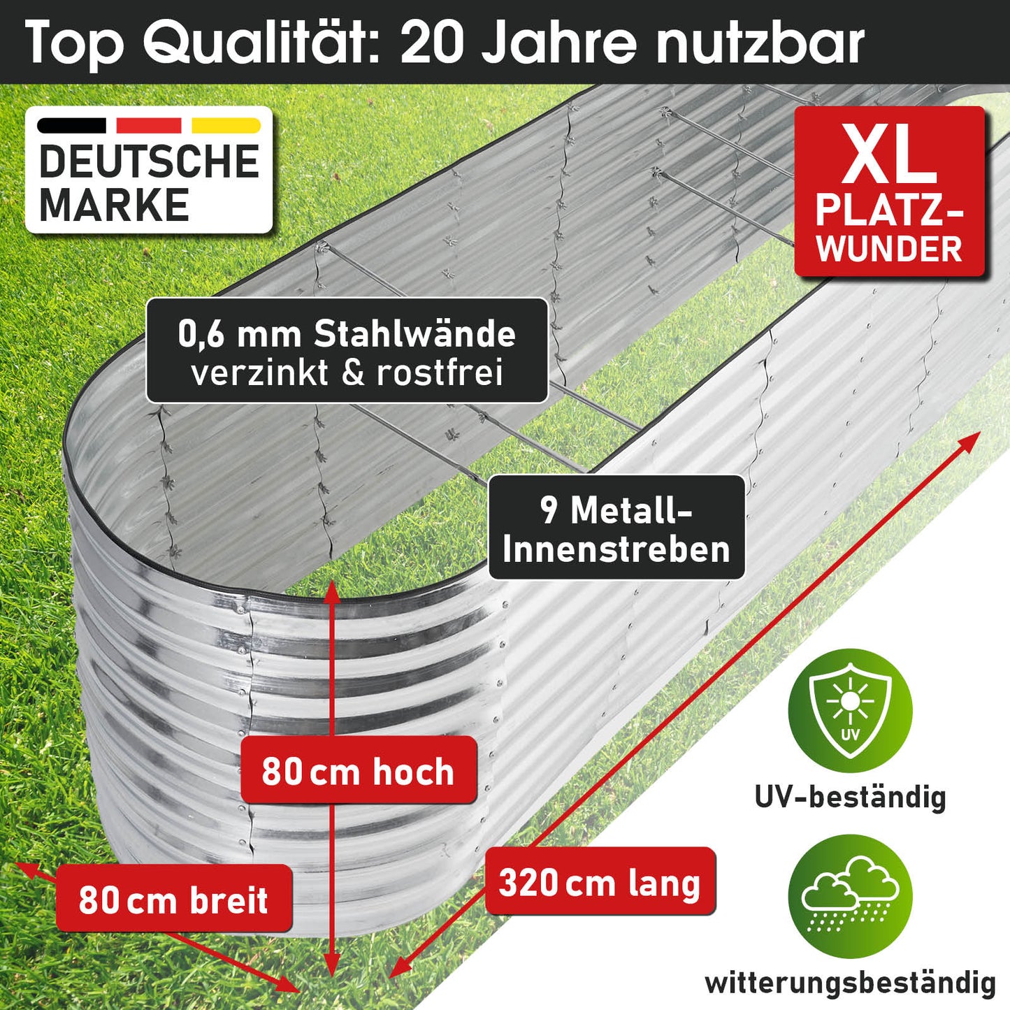 BRAST Hochbeet Metall JULIA Maxi silber