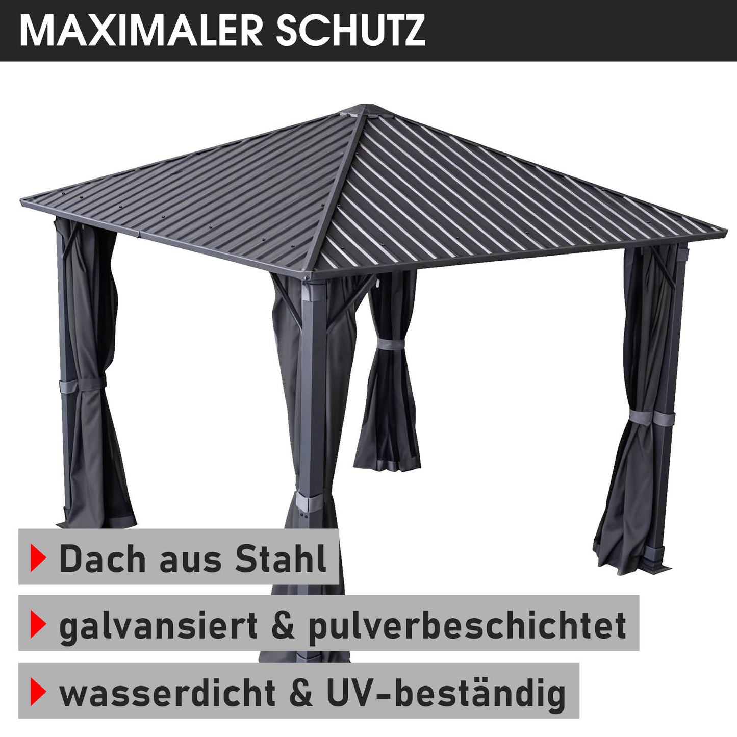 Alu Pavillon MIAMI mit Stahldach 3x3