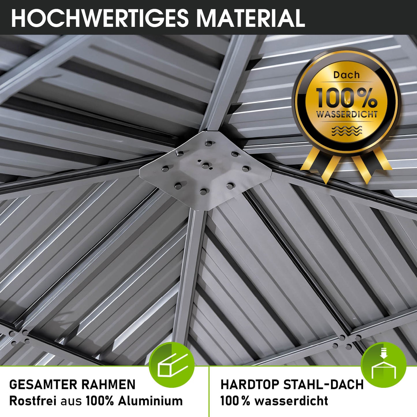 Alu Pavillon MIAMI mit Stahldach 3x3