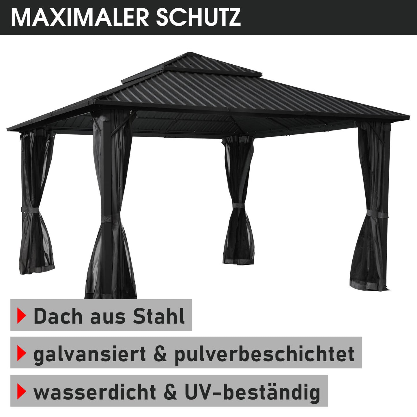 Alu Pavillon MIAMI mit Stahldach 4x4