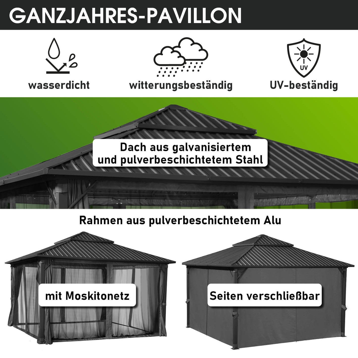 Alu Pavillon MIAMI mit Stahldach 4x4