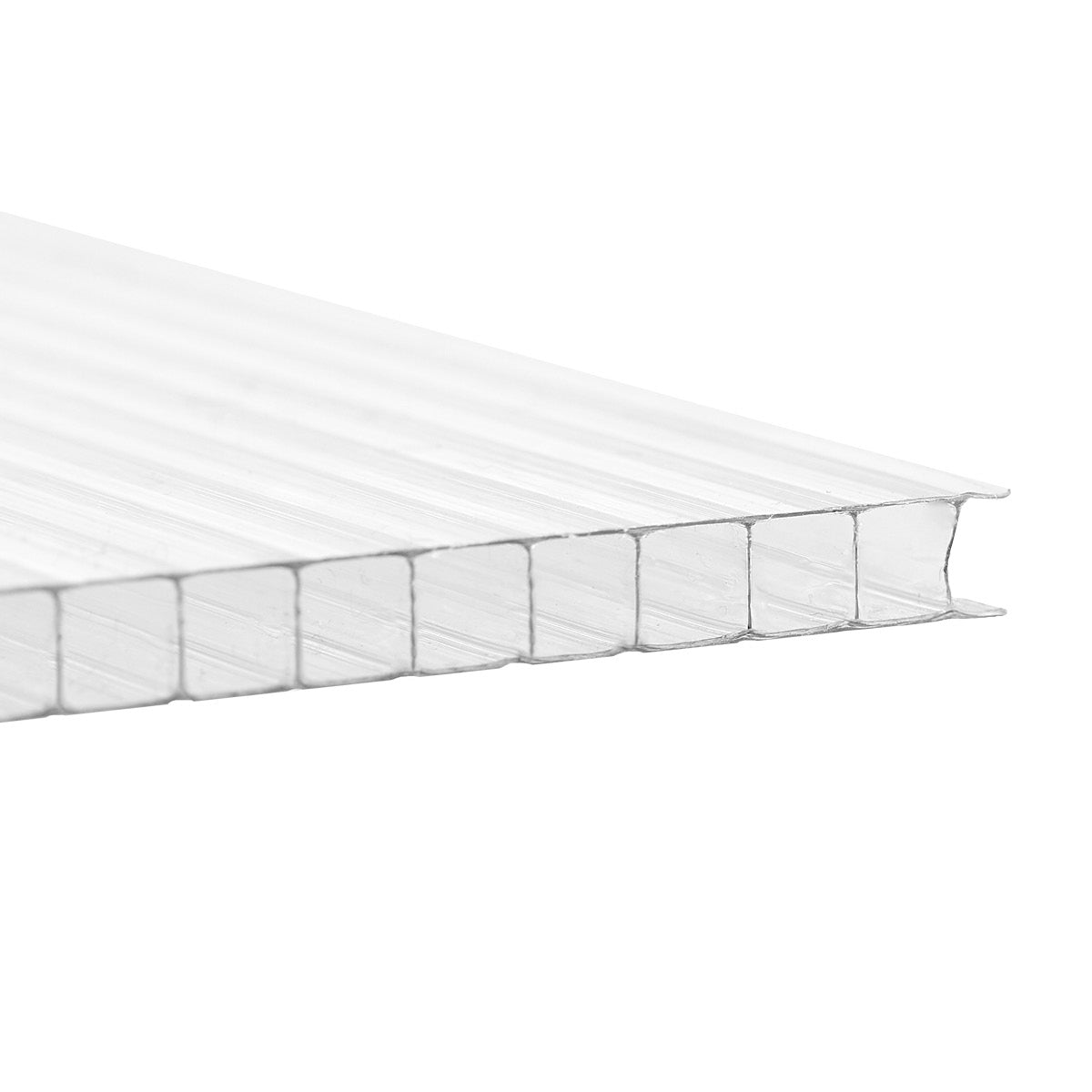 Transparente Hohlkammerplatte mit mehreren Hohlräumen und glatter Oberfläche, rechteckiges Format.