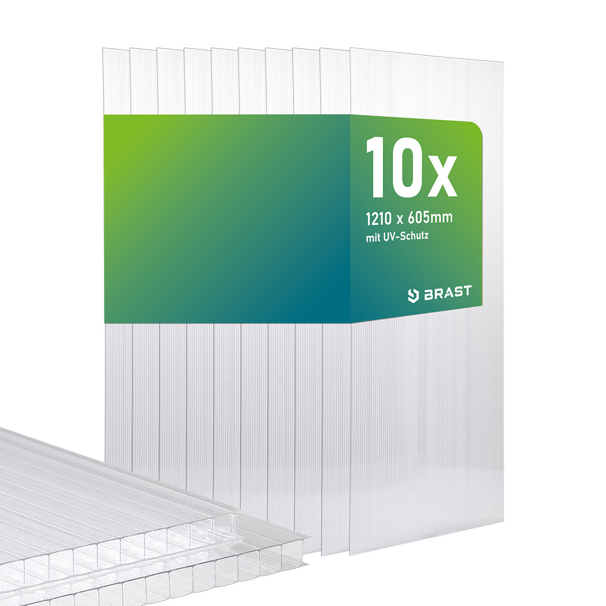 10er Set transparente Hohlkammerplatten 121x60,5 cm mit UV-Schutz, Kunststoff.