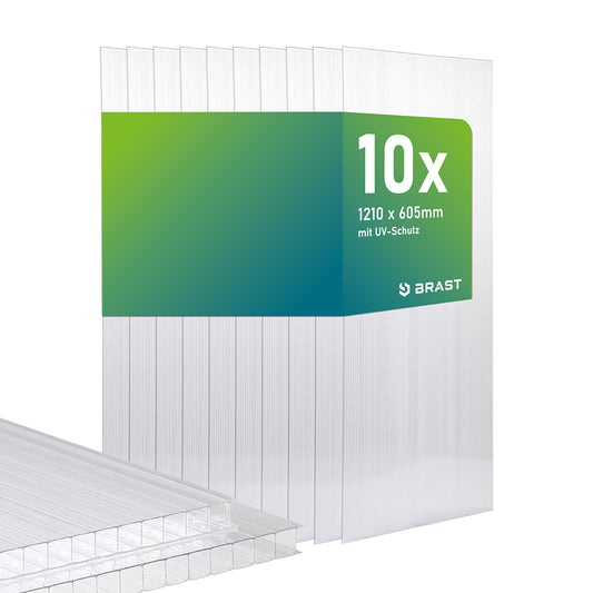 10er Set transparente Hohlkammerplatten 121x60,5 cm mit UV-Schutz, Kunststoff.