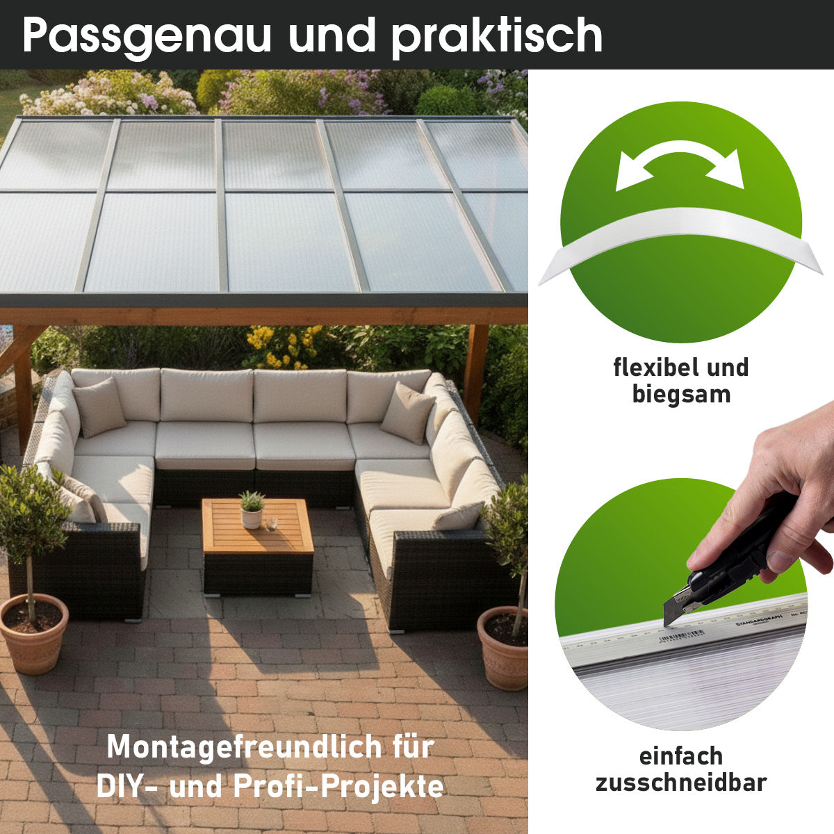 Transparentes 10er Set Hohlkammerplatten 121x60,5 cm, flexibel, leicht zuschneidbar.