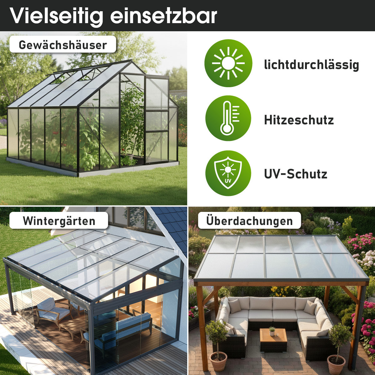 Transparentes Doppelsteg-Hohlkammerplatten-Set 10 Stück, 121x60,5 cm, vielseitig für Gewächshaus, Wintergarten und.