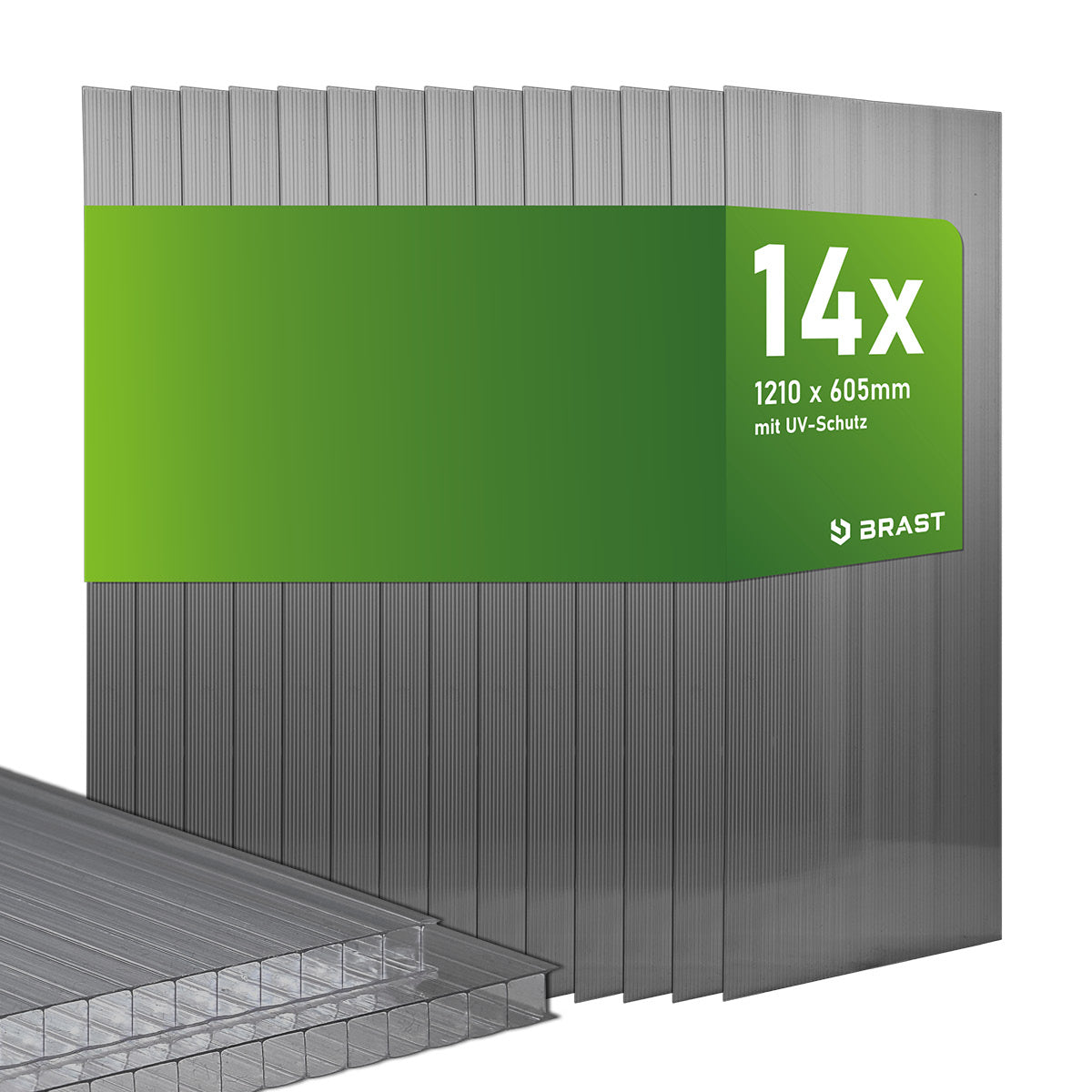 Anthrazitfarbene Hohlkammerplatten im 14er Set, 121 x 60,5 cm, mit UV-Schutz.