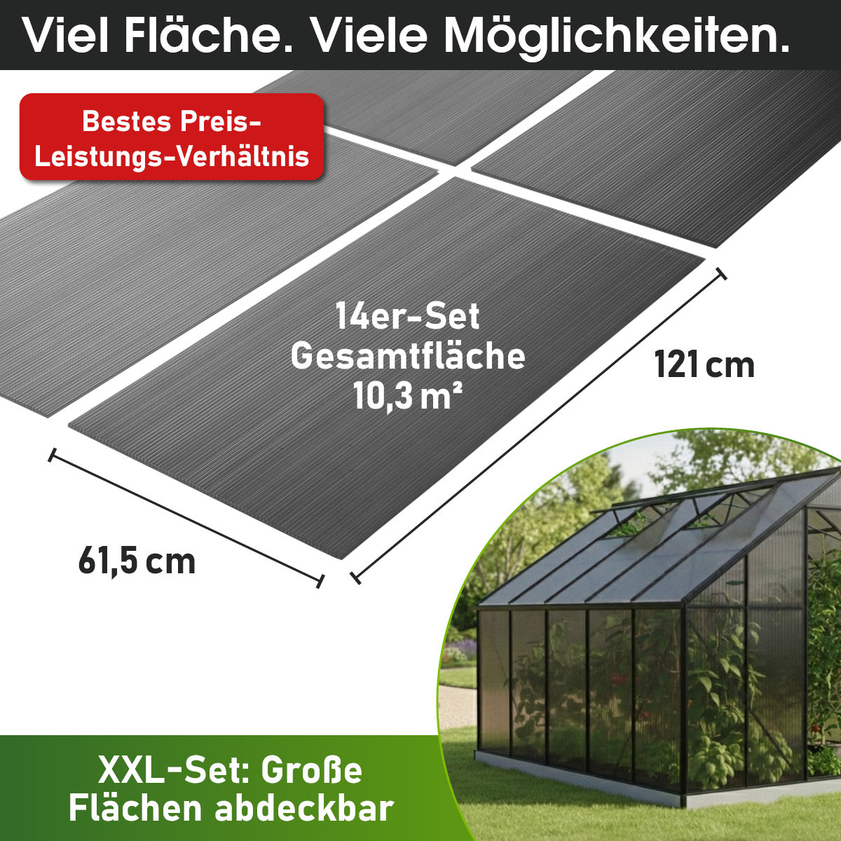 Anthrazitfarbene Hohlkammerplatten 14er Set, 121 x 60,5 cm, strukturierte Oberfläche.