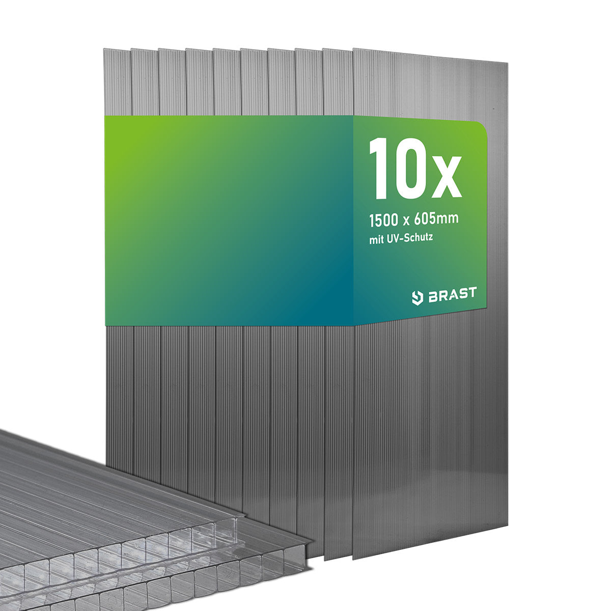 Anthrazitfarbene Hohlkammerplatten 10er Set 150x60,5 cm mit UV-Schutz, transparent-matt.