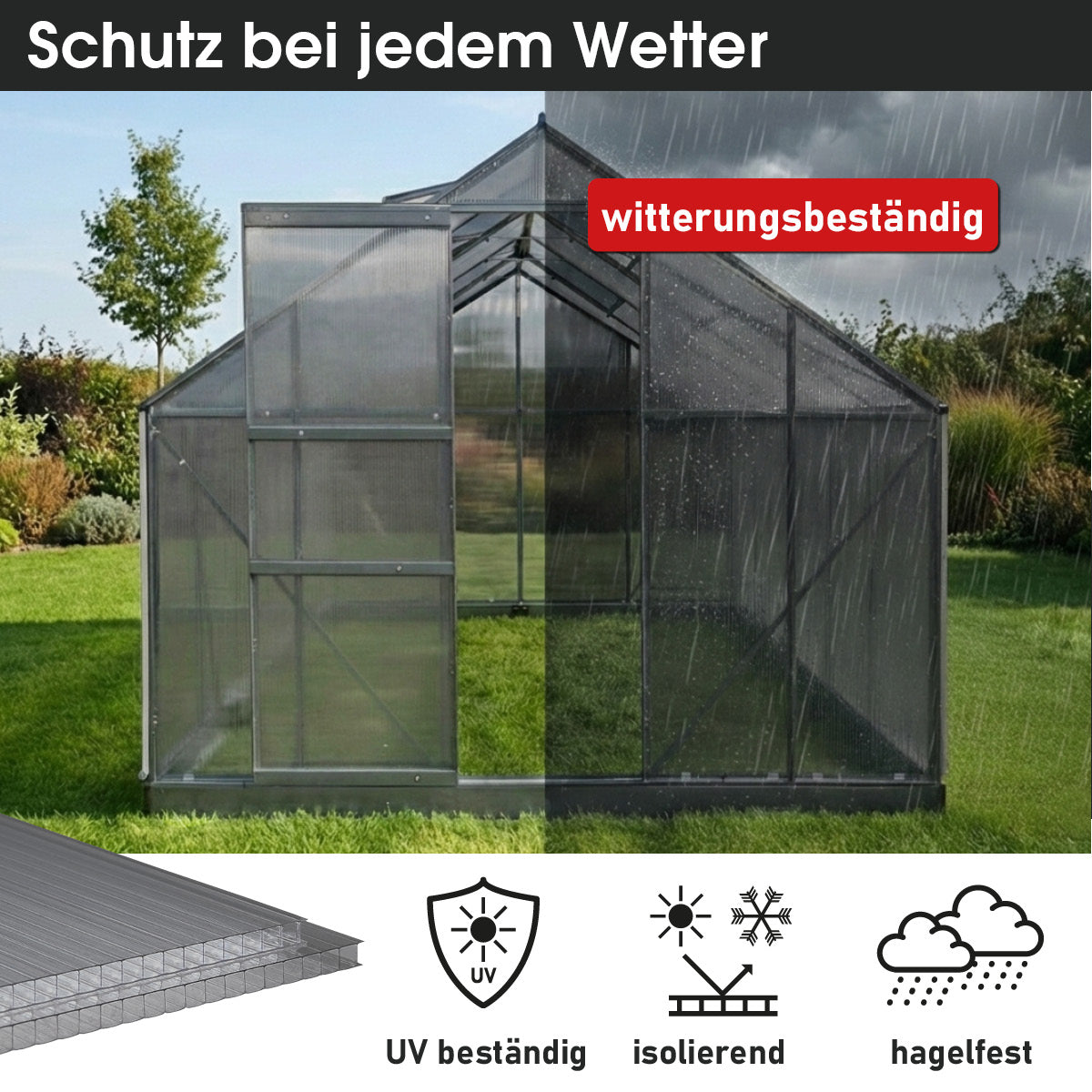 Anthrazitfarbene Hohlkammerplatte mit 14 Kammern, 150x60,5 cm, witterungsbeständig und UV-beständig.