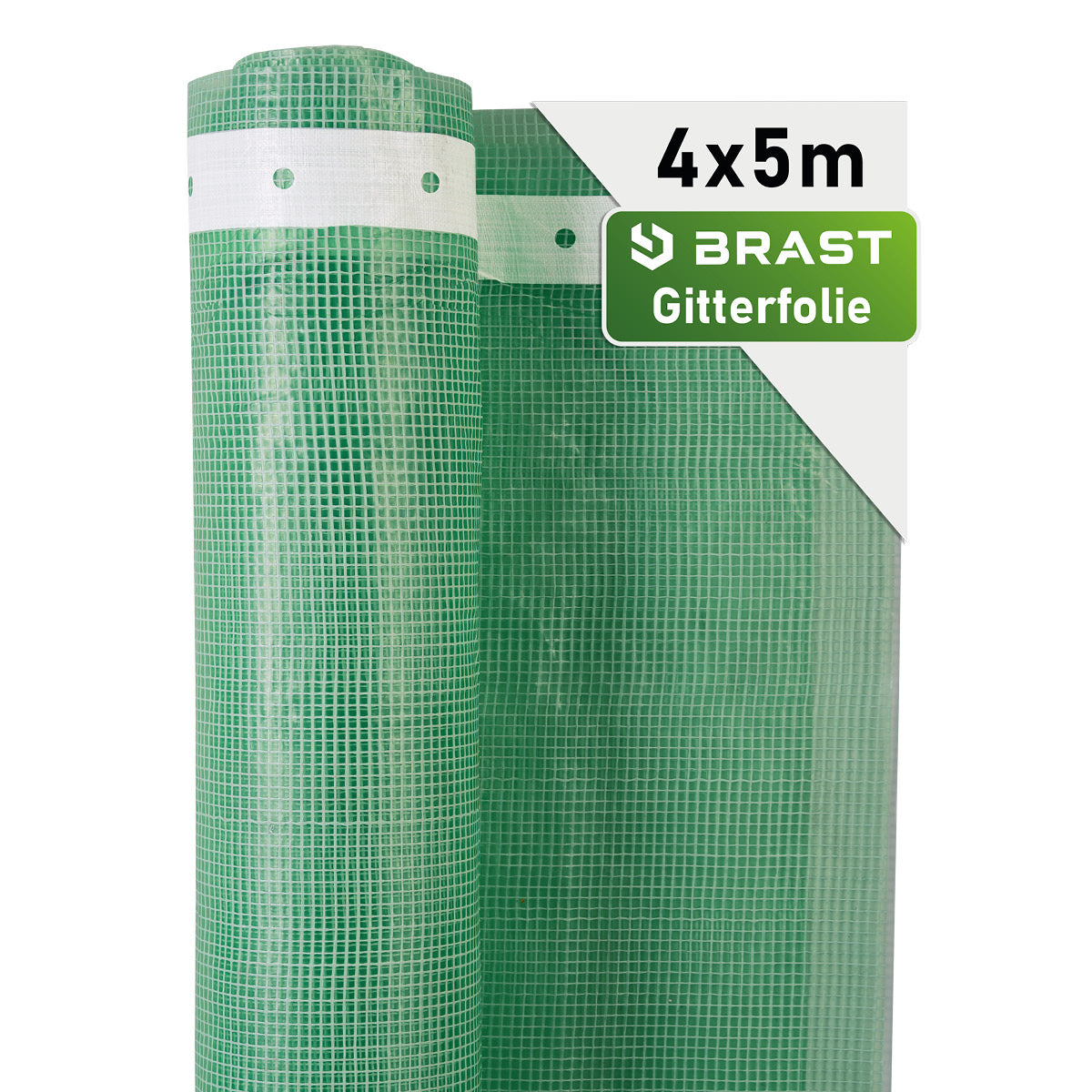 Grüne Gitterfolie mit weißem Rand, 4x5 Meter, kariertes Muster.