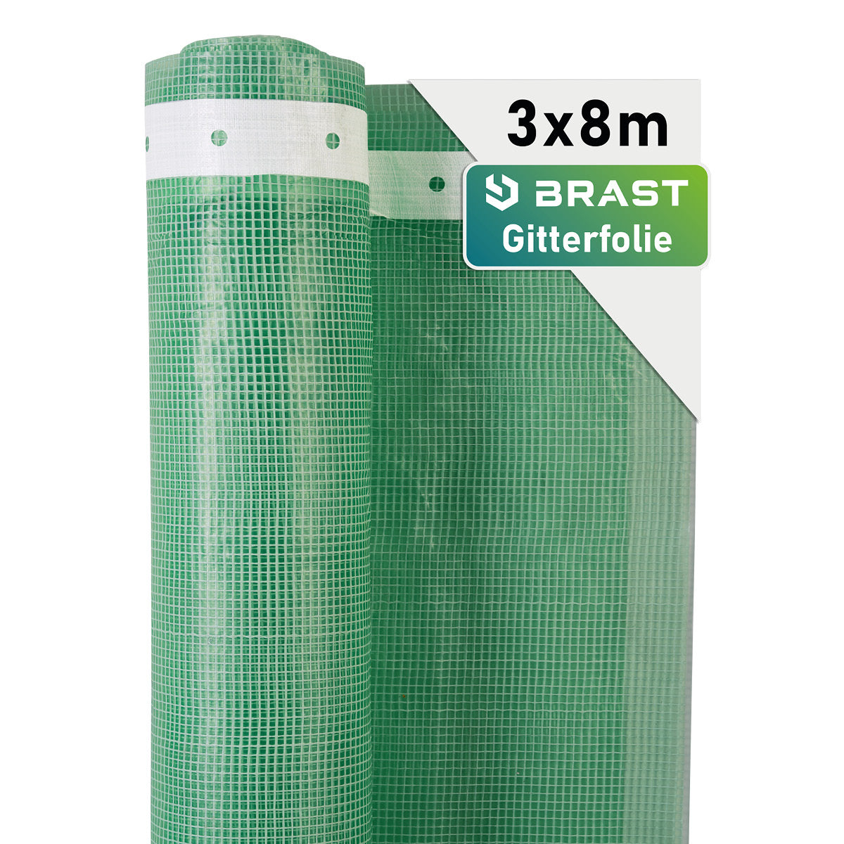 Grüne Gitterfolie mit kleinem Karomuster, 3 x 8 Meter Rolle, teilweise aufgerollt.