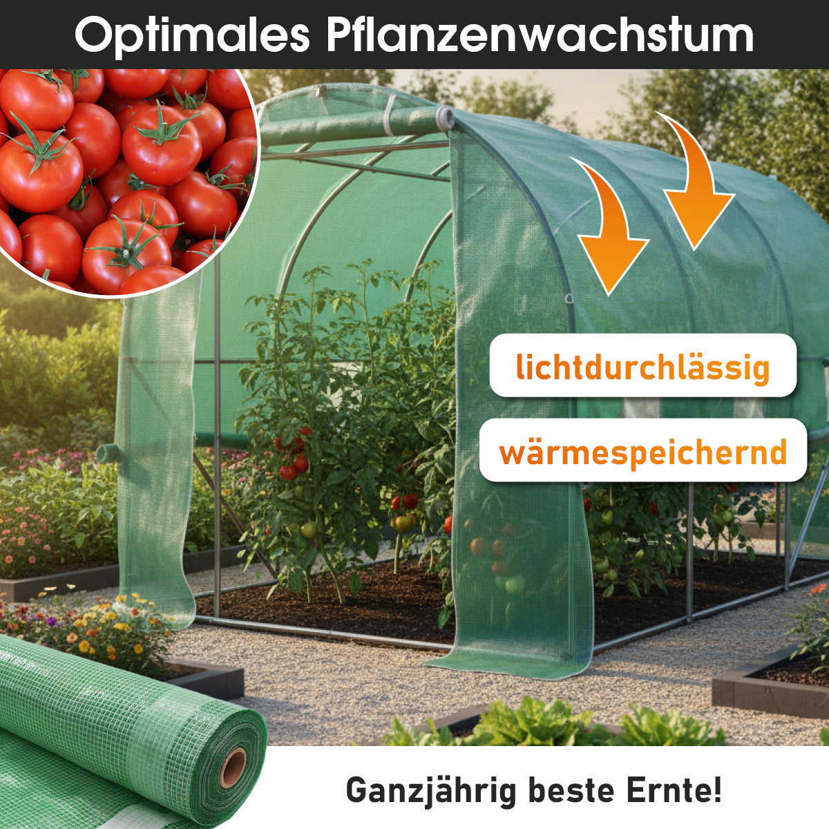 Grüne BRAST Gitterfolie 1,5x5m, lichtdurchlässig und wärmespeichernd für Pflanzenwachstum.