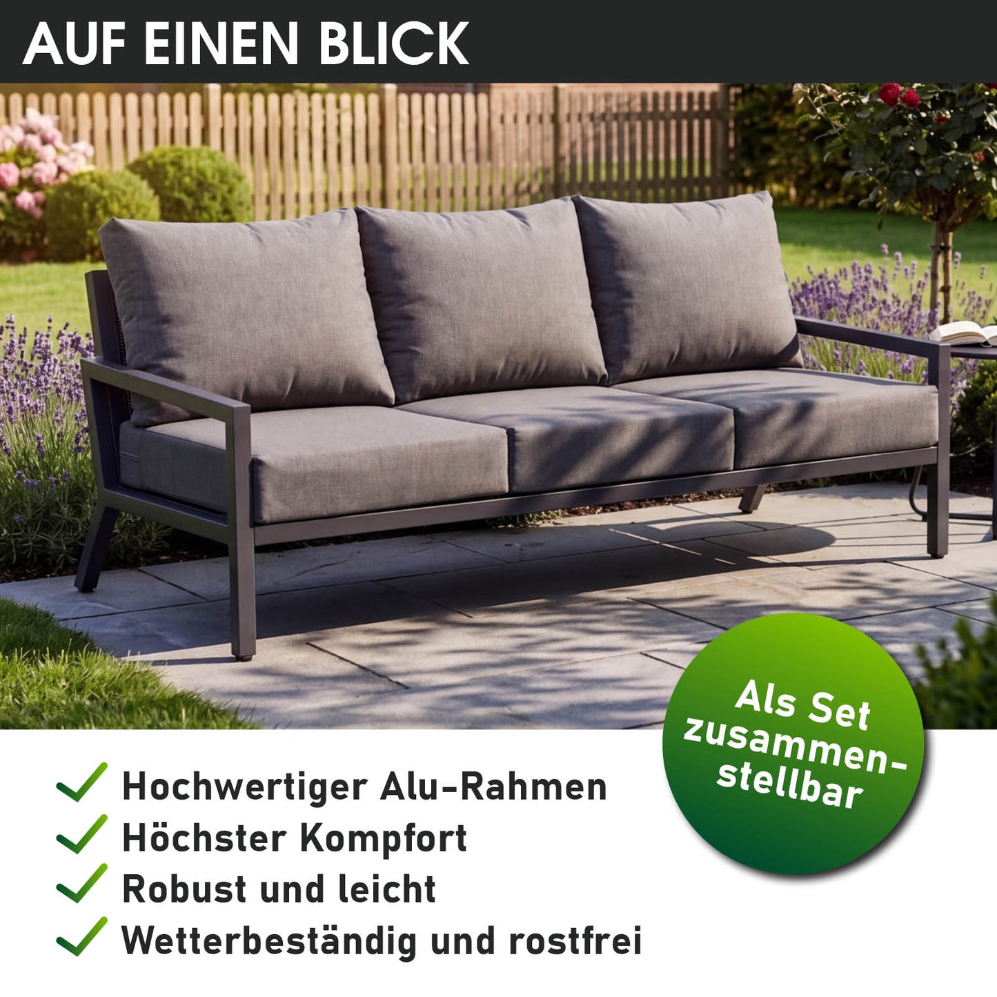 BRAST Alu 3-Sitzer Sofa ADRIA
