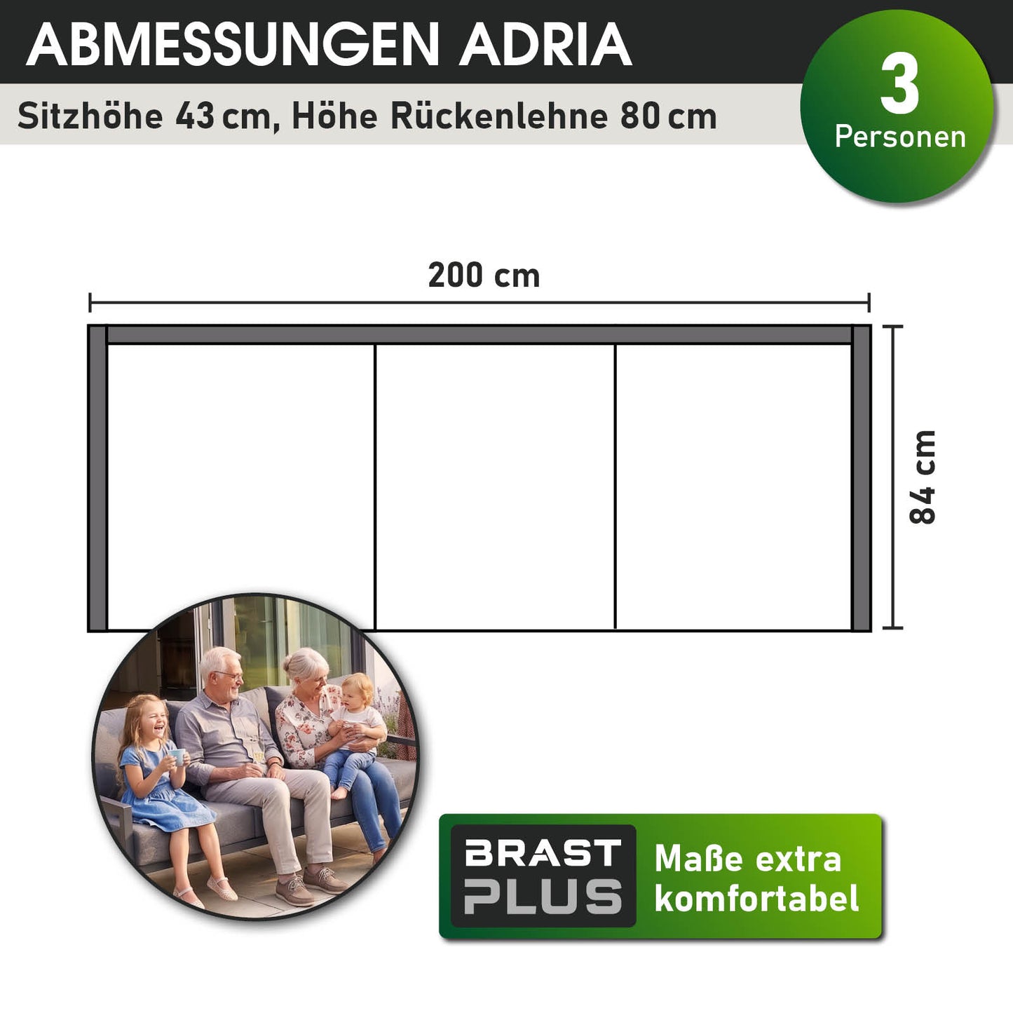 BRAST Alu 3-Sitzer Sofa ADRIA