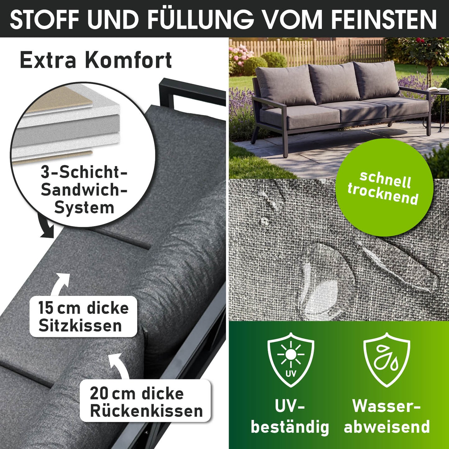 BRAST Alu 3-Sitzer Sofa ADRIA