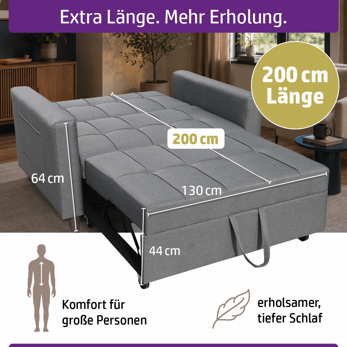 Ambiness 3in1 Zweisitzer Schlafsofa dunkelgrau