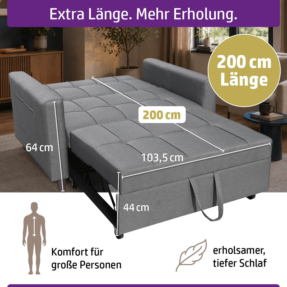 Ambiness 3in1 Zweisitzer Schlafsofa dunkelgrau