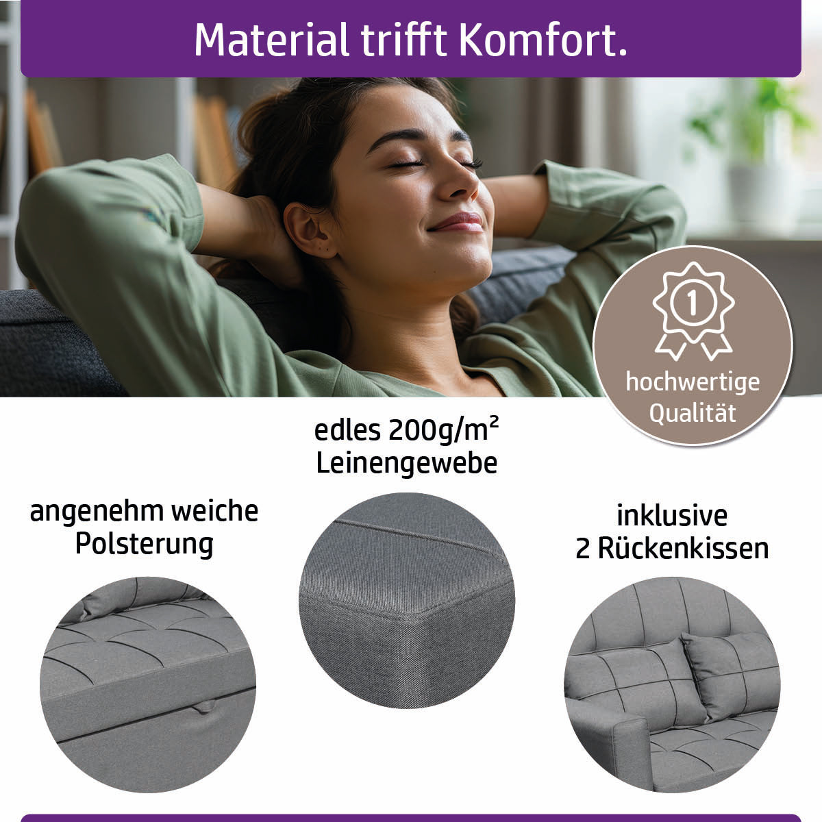 Ambiness 3in1 Zweisitzer Schlafsofa dunkelgrau