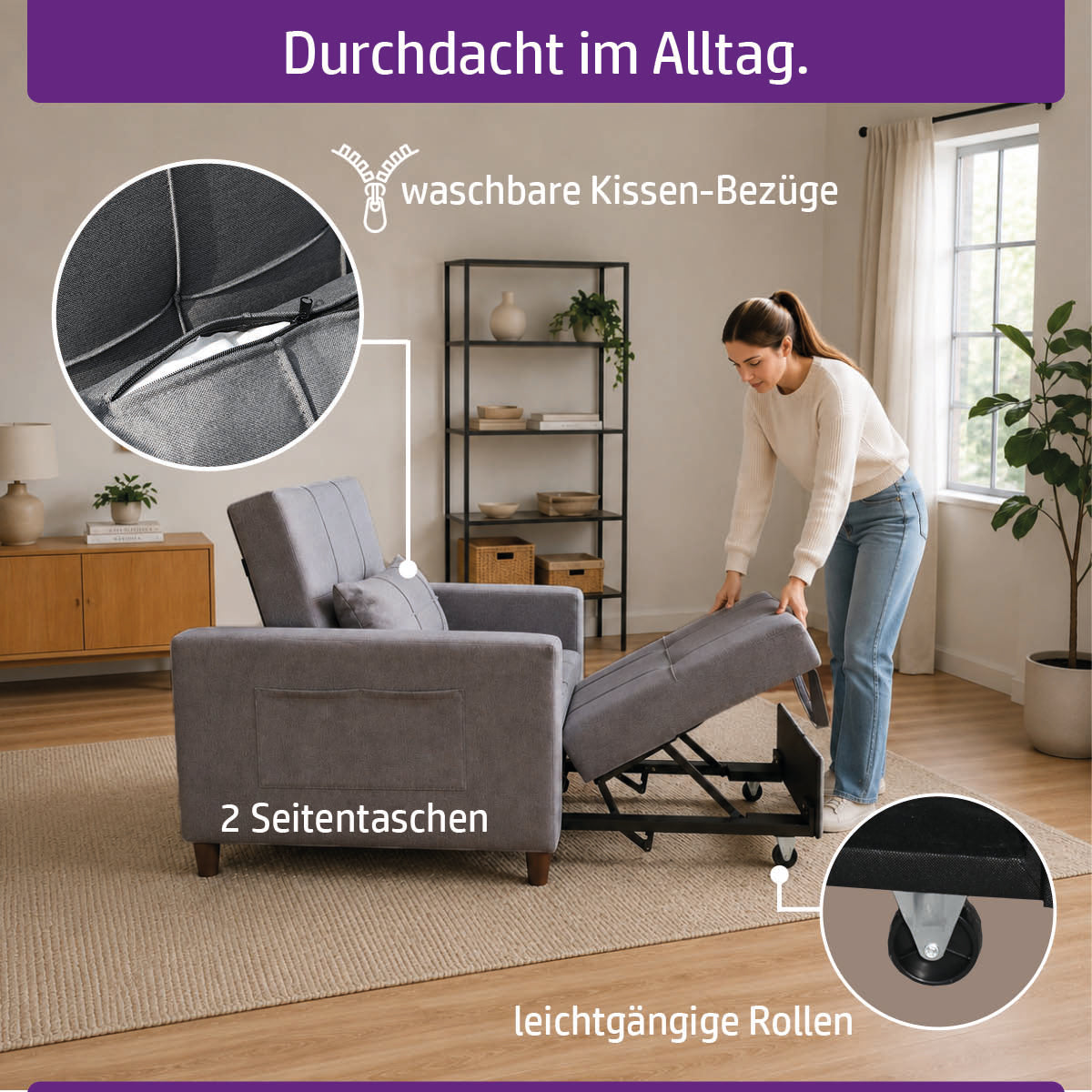 Ambiness 3in1 Zweisitzer Schlafsofa dunkelgrau