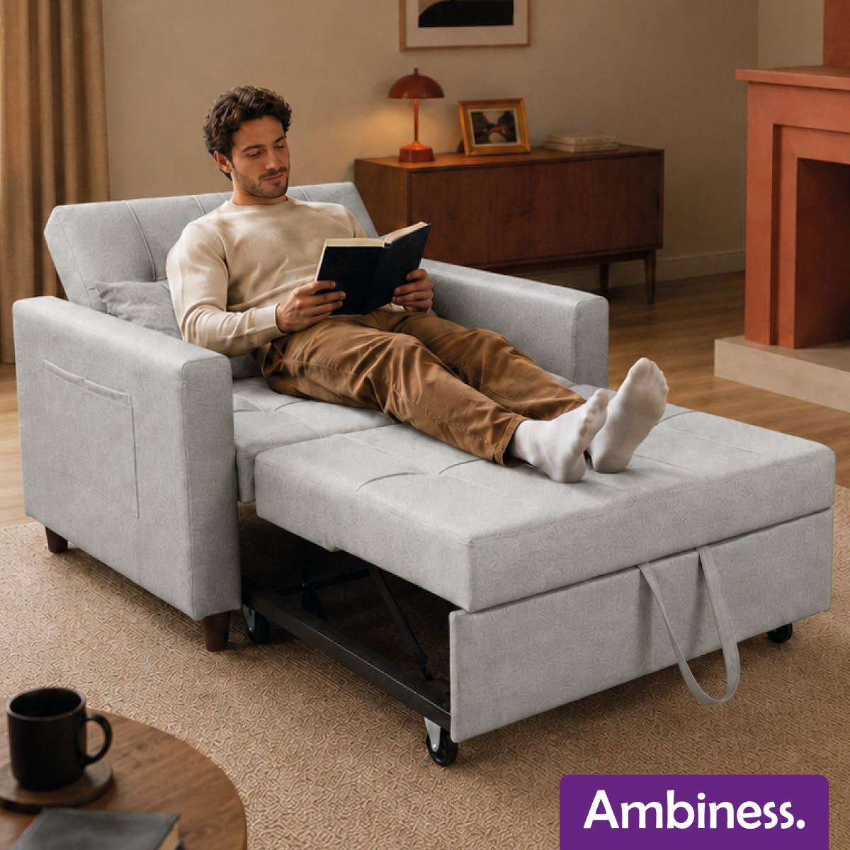 Ambiness 3in1 Zweisitzer Schlafsofa hellgrau