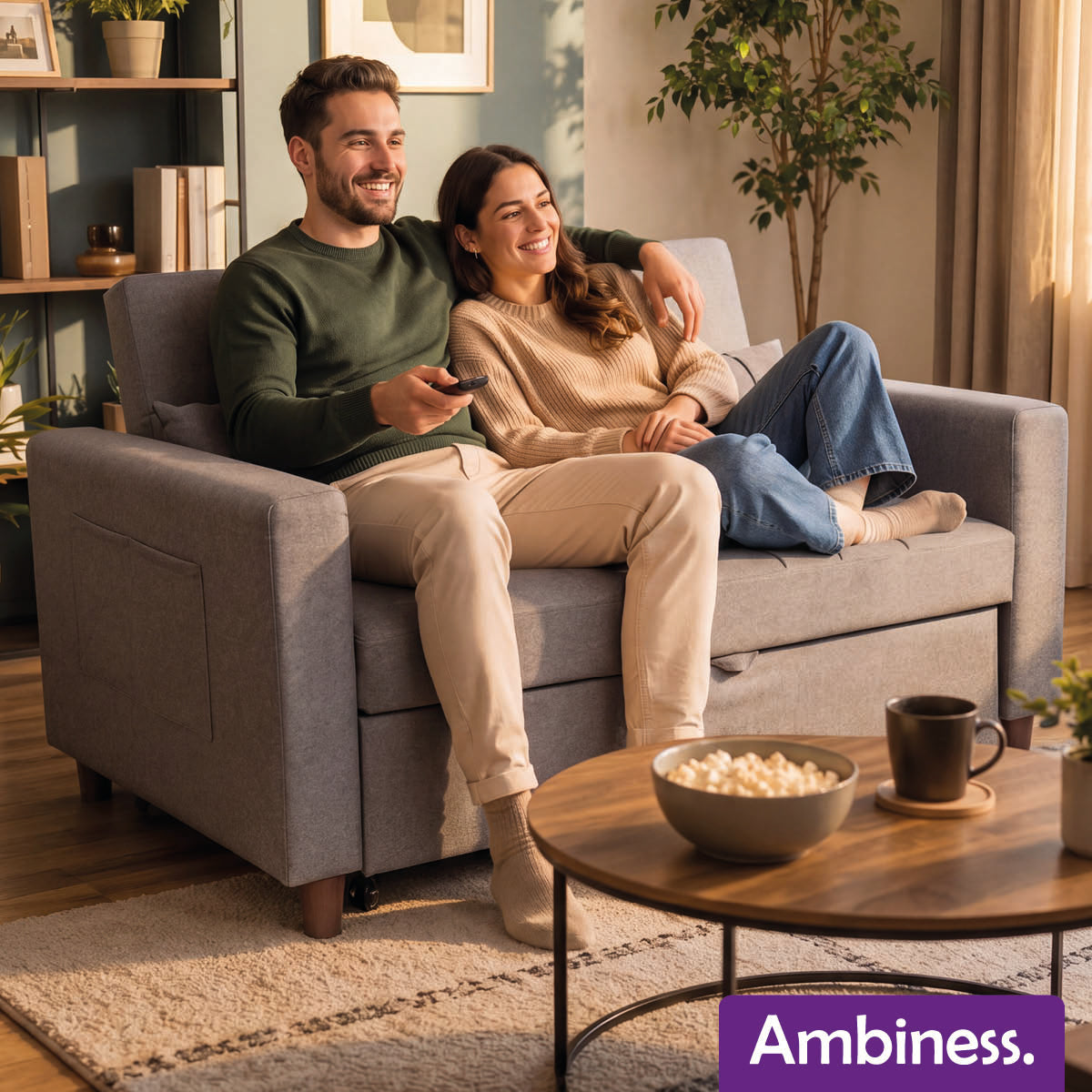 Ambiness 3in1 Zweisitzer Schlafsofa hellgrau