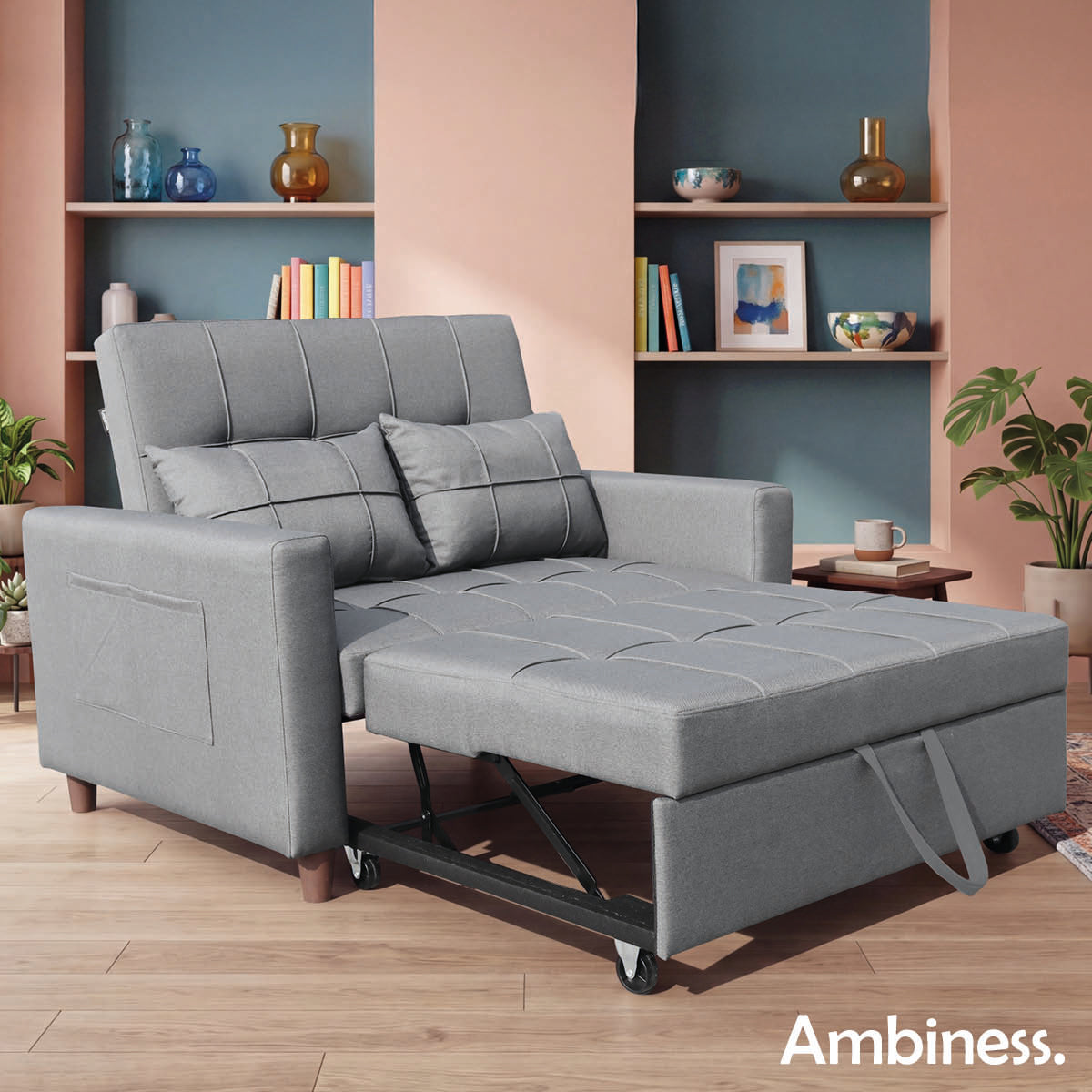 Ambiness 3in1 Zweisitzer Schlafsofa hellgrau