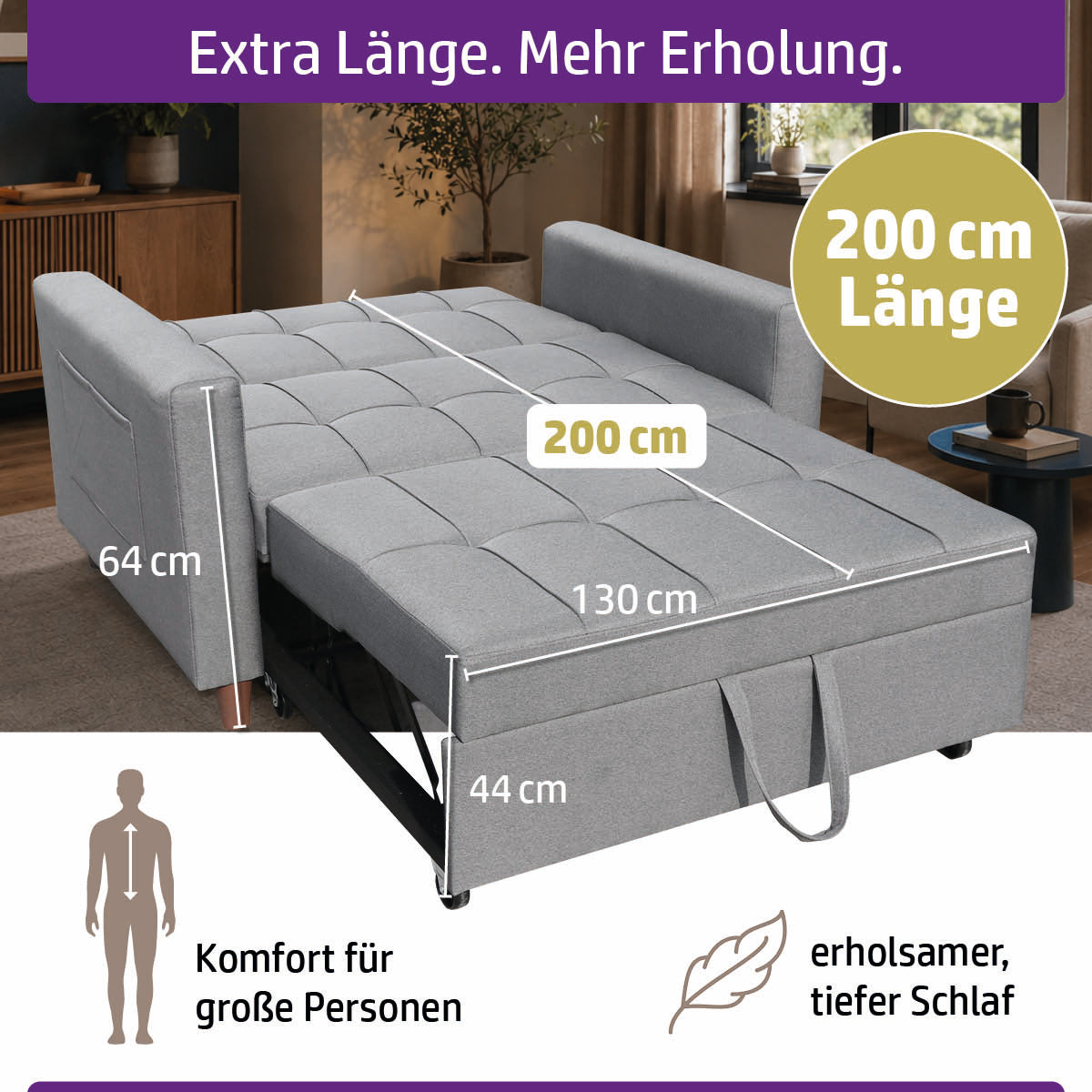 Ambiness 3in1 Zweisitzer Schlafsofa hellgrau