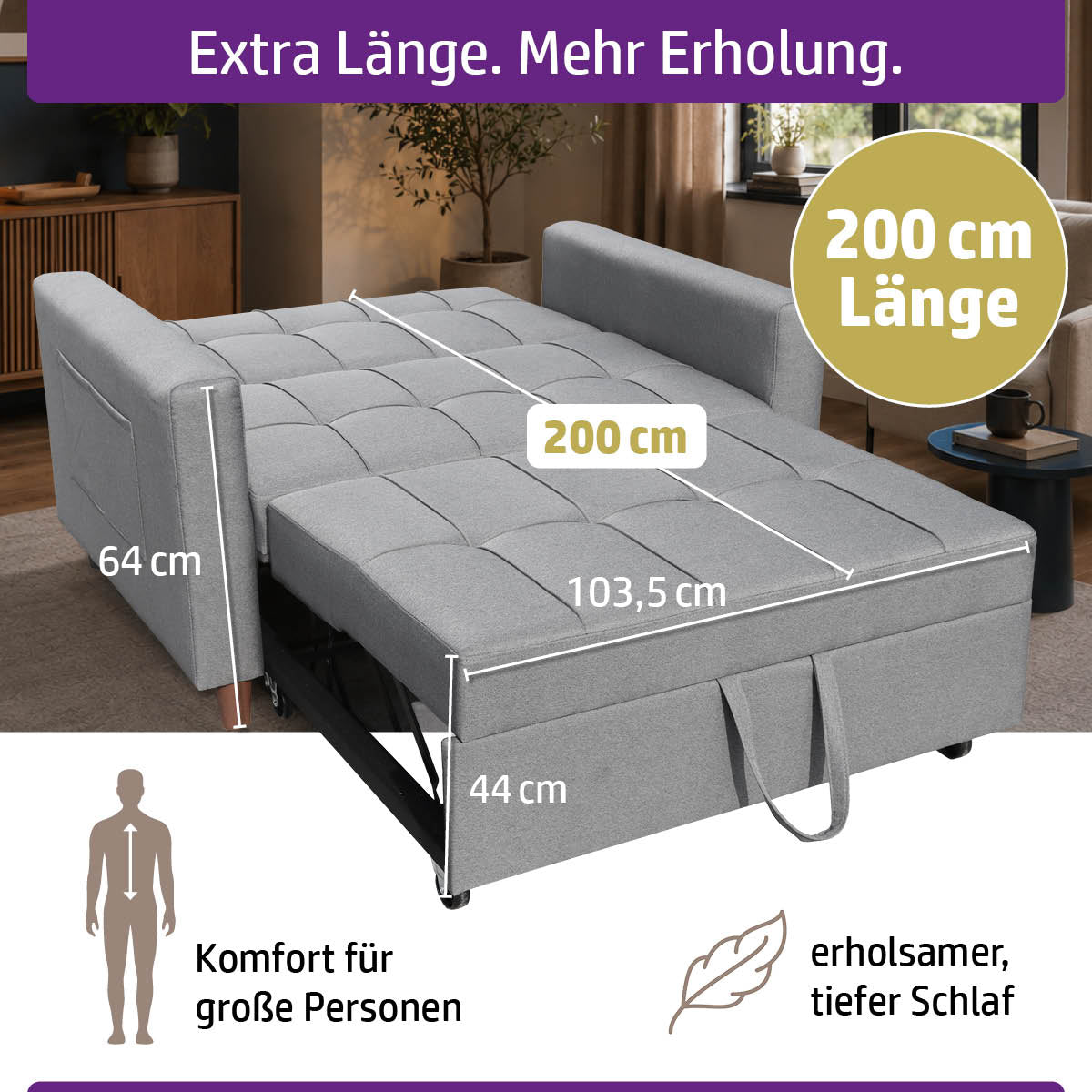 Ambiness 3in1 Zweisitzer Schlafsofa hellgrau